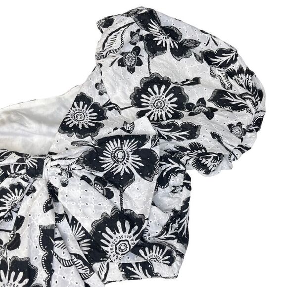 NEW Anthropologie Maeve Floral Eyelet Blouse Bow Back Black White 10 - Picture 7 of 13